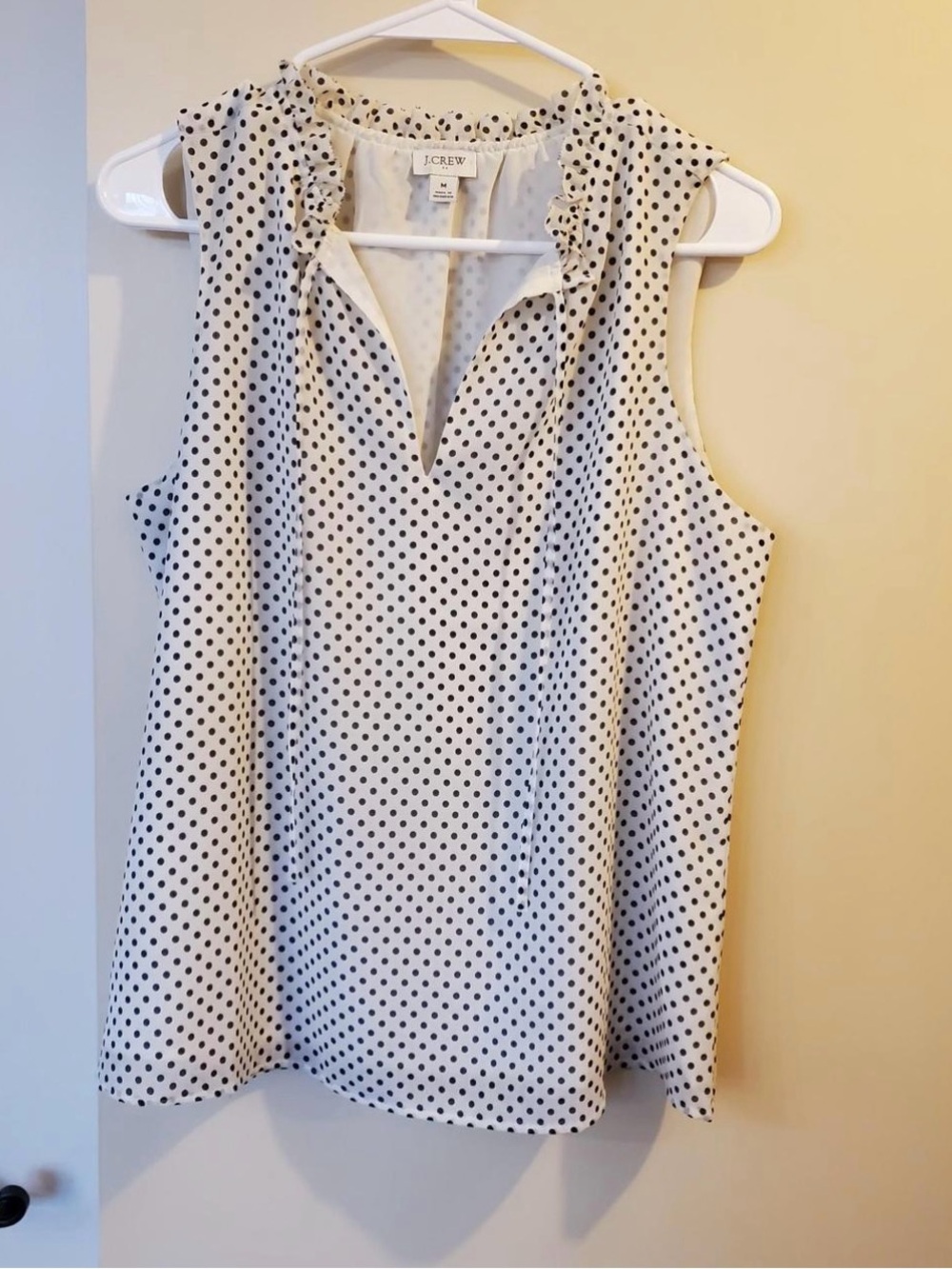 J. Crew Sleeveless V-Neck Polka Dot Top - White with Black Dots